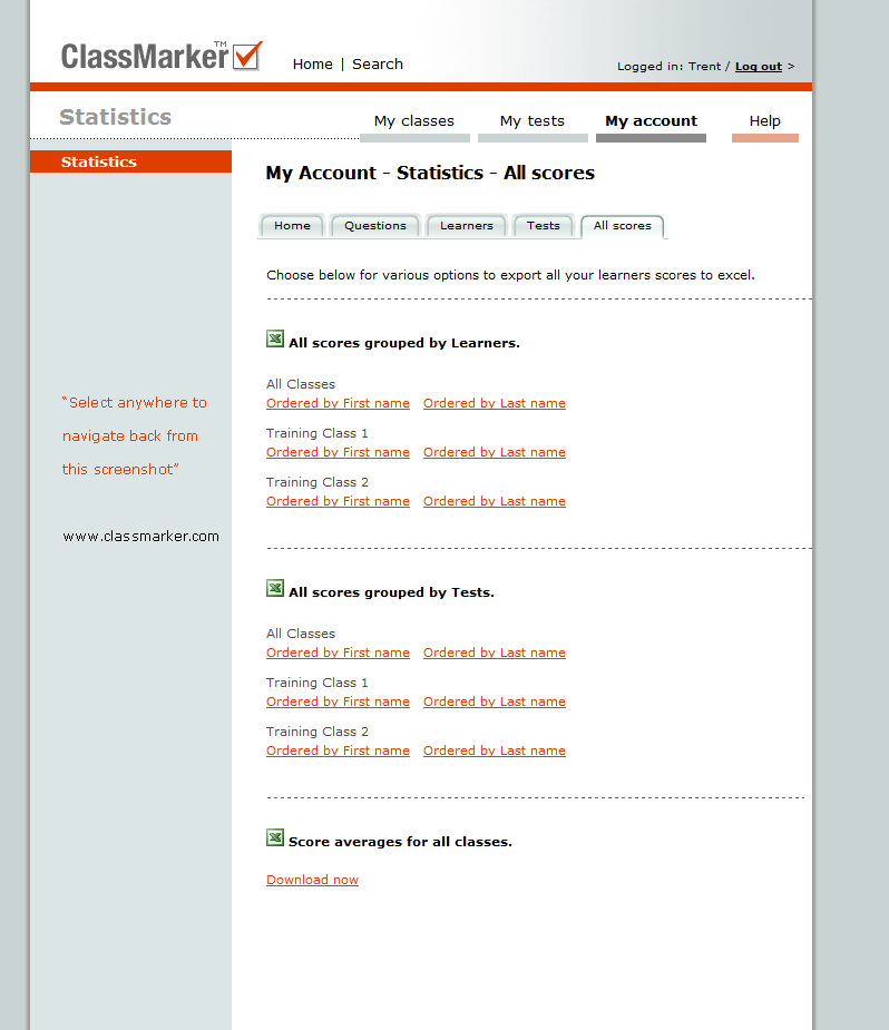 Screenshot of 'All Scores Statistics' Click anywhere to go back