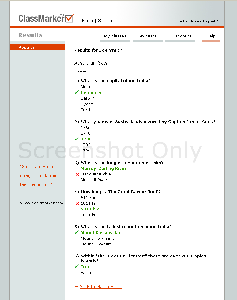 Screenshot of 'Learners results' page layout. Click anywhere to go back